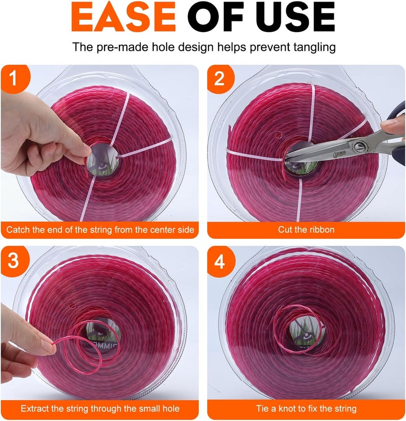 Hipa .105” 1-Pound by 262-foot Trimmer Line Round Twist,Commercial 2.7 mm/105-Inch String Trimmer Line,Weed Eater String 105,Red,SOAK for 24H Before Using - Image 5